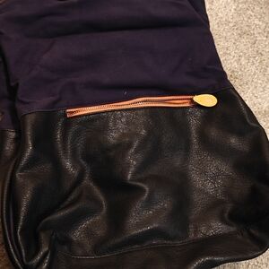 Canopy Verdr Navy & Black Faux Leather Tote with Orange Accent